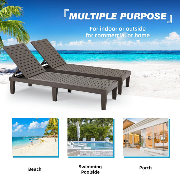 Hommow Outdoor Chaise Lounge Chair,Set of 2 Adjustable Patio Chaise Lounges with Removable Cushion,Brown