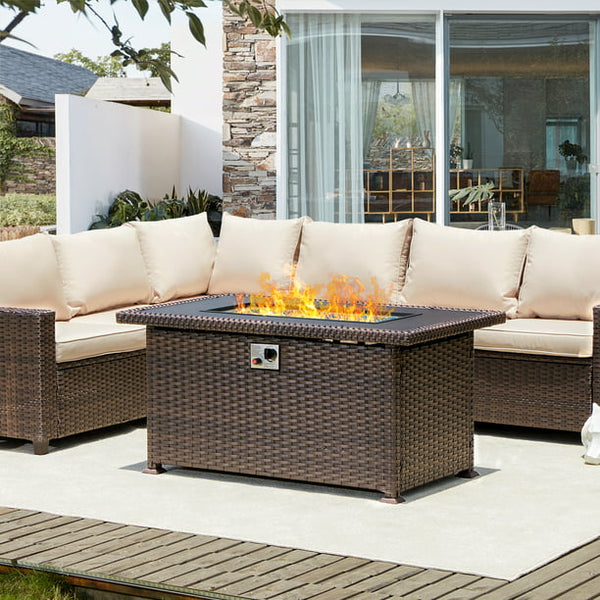 Erommy 50'' Propane Fire Pit Table with Cover, Aluminum Tabletop