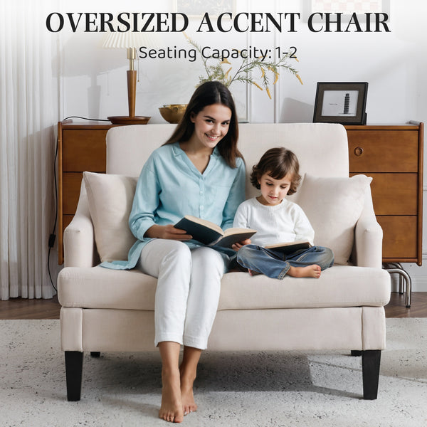 Bezsller Oversized Accent Chair, 41'' Wide Seat Comfy Armchair with 2 Pillows, Upholstered Big Reading Chair, Modern Single Sofa Chair for Living Room Bedroom Apartment Office, Beige/Dark Grey/Light Grey/Green/Blue/Floral