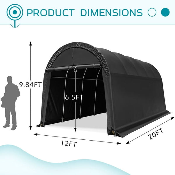 Hommow Portable Garage, 10' x 20' x 9.8' Heavy Duty Carport with All-Steel Metal Frame, Anti-Snow Storage Tent, Outdoor Tool Shed Canopy