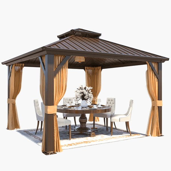 12'x12' Hardtop Gazebo with Galvanized Steel Double Roof & Aluminum Frame, Outdoor Gazebo
