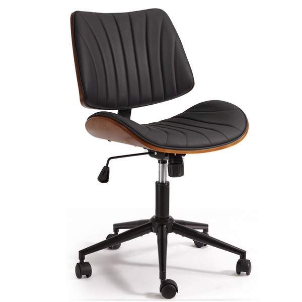 EROMMY Armless Office Desk Chair,Wooden Back Small Office Desk Chair No Arms Adjustable Height Modern Armless Chairs with Swivel Wheels for Small Spaces, Black