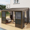 EROMMY 10' x 12' Wall Mounted Gazebo, All-Season Patio Gazebo Sunroom with Side Door, Outdoor Permanent Sunroom