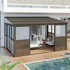 EROMMY 10' x 14' Sunroom, Wall Mounted Gazebo with Galvanized Steel Roof & Aluminum Frame, 3-Sided Sliding Doors, Lean to Gazebo with 6mm Thickened UV-Resistant PC Screen for Patio, Garden, Backyard