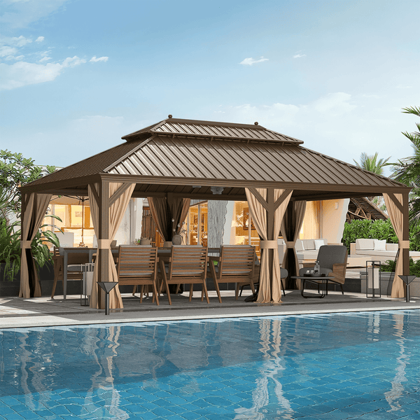 Erinnyees Hardtop Gazebo Aluminum Frame Gazebo with Galvanized Steel Double Roof