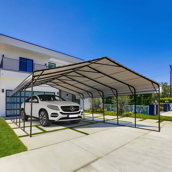 Erinnyees 20' x 20' Carport with Galvanized Steel Roof, Sturdy Metal Carport for Cars, Boats, and Tractors