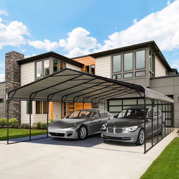 Erinnyees 20' x 20' Carport with Galvanized Steel Roof, Sturdy Metal Carport for Cars, Boats, and Tractors