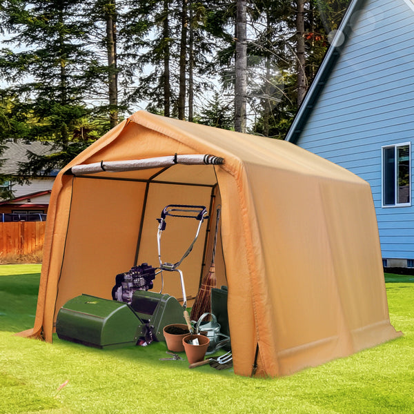 Hommow 10x10 ft Outdoor Storage Tent, Tool Shed, Carport, Portable Garage for Patio, Garden, Orange