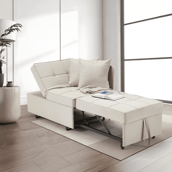 Hommow 3-in-1 Sleeper Sofa Chair Bed , 5-position Adjustable Backrest Pull Out Sofa Bed with Faux Linen Sofa Fabric, Fold Out Chair Bed for Living Rooms, Apartments, Small Rooms
