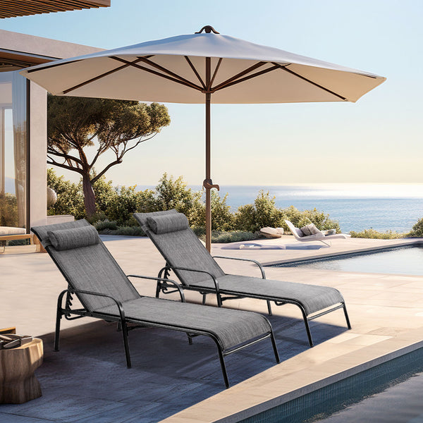 Hommow Outdoor Chaise Lounge Chair, Set of 2 Adjustable Patio Chaise Lounges for Beach Yard Pool, Gray
