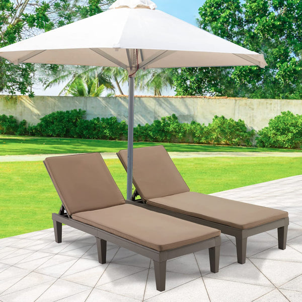 Hommow Outdoor Chaise Lounge Chair,Set of 2 Adjustable Patio Chaise Lounges with Removable Cushion,Brown