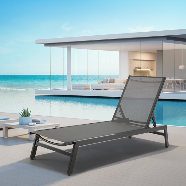 Hommow Outdoor Chaise Lounge Chair with Wheels and Mesh Seat,Aluminum Reclining Chair