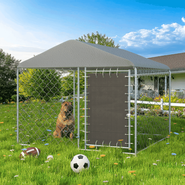 PXZEE 6*6/10'x10' Outdoor Dog Kennel, Heavy Duty Large Dog Kennels with Waterproof Cover and Rotating Feeding Door