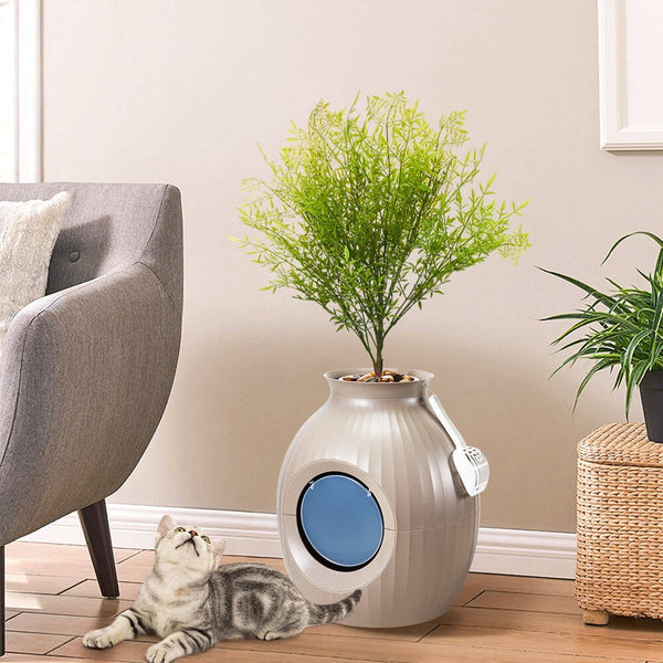 PXZEE Hidden Cat Litter Box Enclosure, Plant Cat Litter Box with Plasma Sterilization System