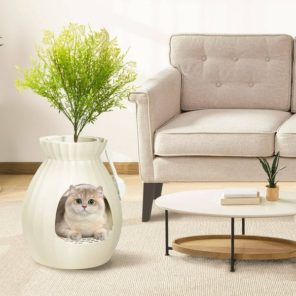 PXZEE Hidden Cat Litter Box Enclosure, Plant Cat Litter Box with Plasma Sterilization System