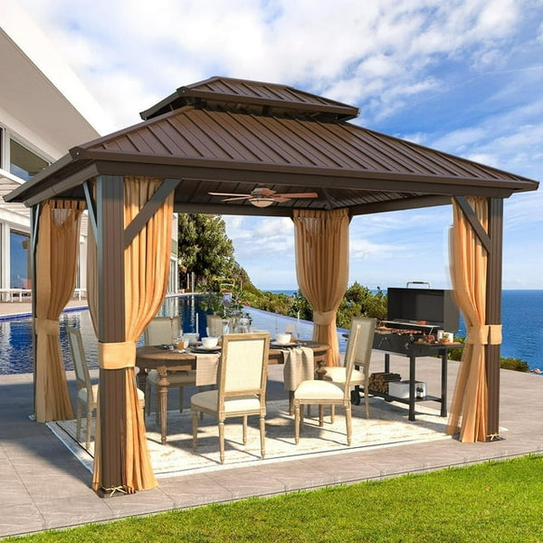 10'x12' Hardtop Gazebo with Galvanized Steel Double Roof & Aluminum Frame, Outdoor Gazebo