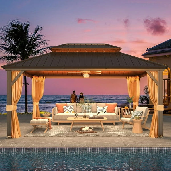 12'x16' Hardtop Gazebo with Galvanized Steel Double Roof & Aluminum Frame, Outdoor Gazebo