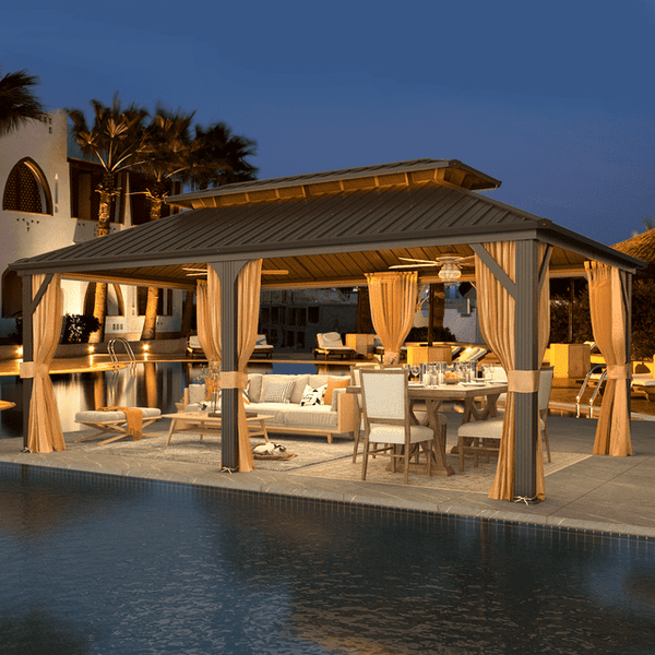 12'x20' Hardtop Gazebo with Galvanized Steel Double Roof & Aluminum Frame, Outdoor Gazebo with Premium Curtains and Nettings