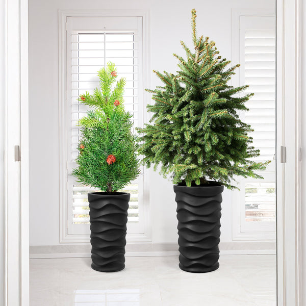 Richryce Modern Style Outdoor Planters for Porch, Indoor Tall Planters Set of 2, MgO Flower Pots, Balcony Large Pot Planters