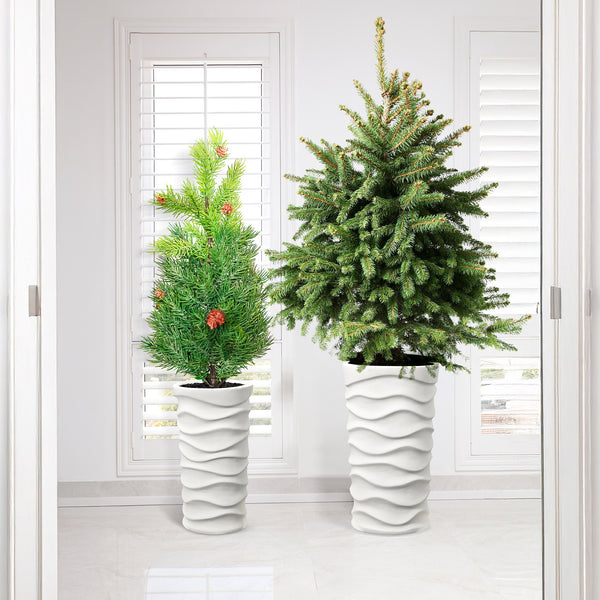 Richryce Modern Style Outdoor Planters for Porch, Indoor Tall Planters Set of 2, MgO Flower Pots, Balcony Large Pot Planters