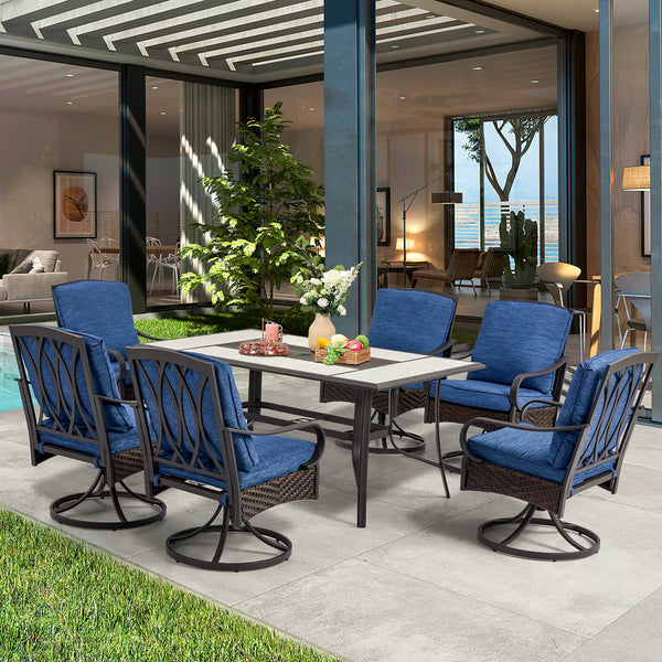 Yoleny 7-Piece Outdoor Dining Furniture Set with Cushion and Stitching Stripes