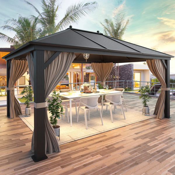 Hommow 10' x 13' Hardtop Gazebo, Galvanized Steel Metal Roof Gazebo, Permanent Pavilion Gazebo with Aluminum Frame for Patios, Gardens, Lawns