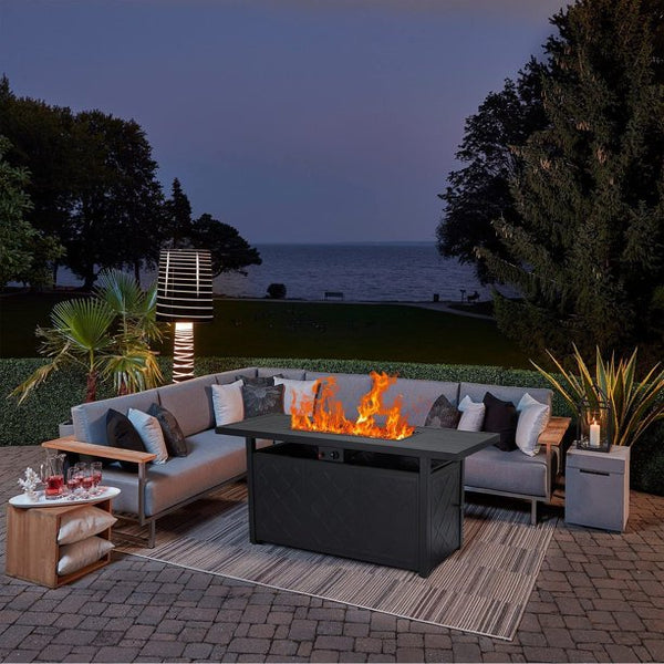 Erommy 57" Propane Fire Pit Table Outdoor, 50000 BTU Rectangular Auto-Ignition Gas Fire Table with Stainless Steel Burner and Lid
