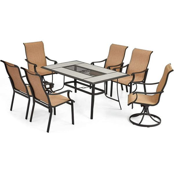 Erommy 7 PCS Patio Dining Set, Outdoor Table Chair Set, Large Metal Table with Umbrella Hole, High Back Chair for Patio, Garden, Lawn