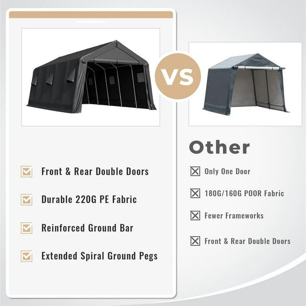 Hommow 13'x20' Portable Outdoor Storage Shelter, Heavy Duty Carport, Garage Tent Canopy for Motorcycle, Firewood