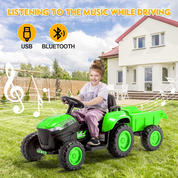Hommow Kids Ride on Tractor with Remote Control, 12V 7AH Battery Powered Electric Tractor with 30W Dual Motors/Cool Lights/Bluetooth Music for Kids, Green