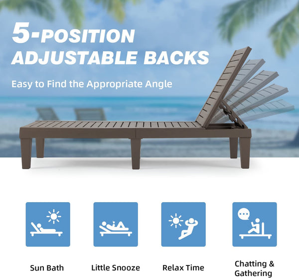 Hommow Outdoor Chaise Lounge Chair,Set of 2 Adjustable Patio Chaise Lounges with Removable Cushion,Brown