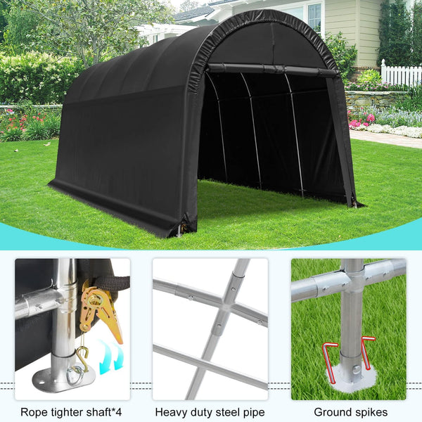Hommow Portable Garage, 10' x 20' x 9.8' Heavy Duty Carport with All-Steel Metal Frame, Anti-Snow Storage Tent, Outdoor Tool Shed Canopy