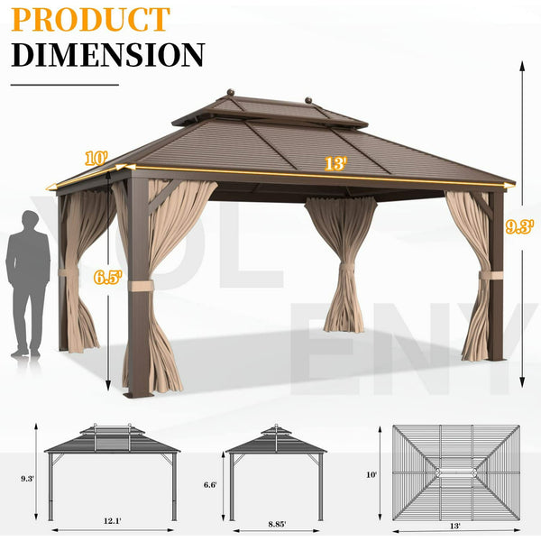 Hommow 10' x 13'  Hardtop Gazebo Galvanized Steel Outdoor Gazebo Brown