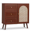 Rattan Small Storage Cabinet with 3 Drawers and Door, Accent Sideboard Buffet Cabinet with Adjustable Shelf for Living Room, Entryway and Hallway