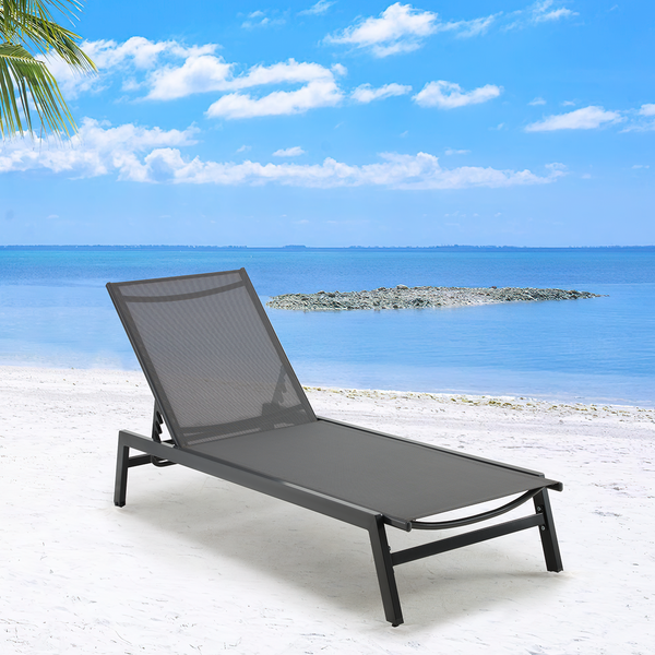 Hommow Outdoor Chaise Lounge Chair with Wheels and Mesh Seat,Aluminum Reclining Chair
