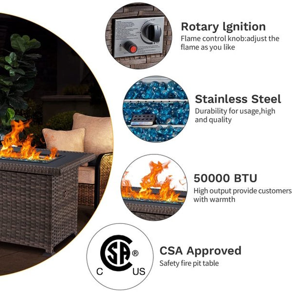 Erommy 50'' Propane Fire Pit Table with Cover, Aluminum Tabletop