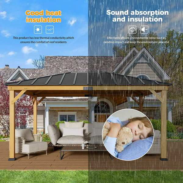 Mellcom 12' X 16' Wood Gazebo,Hardtop Gazebo with Asphalt Roof Spruce Wood Frame for Patio, Lawns, Garden
