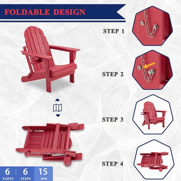 Erommy HDPE Folding Adirondack Chair, Patio Chair with Cup, Patio Lawn Chairs for Outdoors, Pink