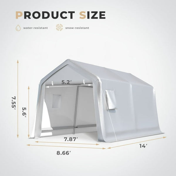 Hommow 8'x14' Portable Outdoor Storage Shelter, Heavy Duty Carport, Garage Tent Canopy for Motorcycle, Firewood