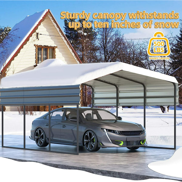 Hommow 12 x 20 ft Carport with Galvanized Steel Roof, Multi-Use Shelter, Sturdy Metal Carport for Cars, Boats, and Tractors