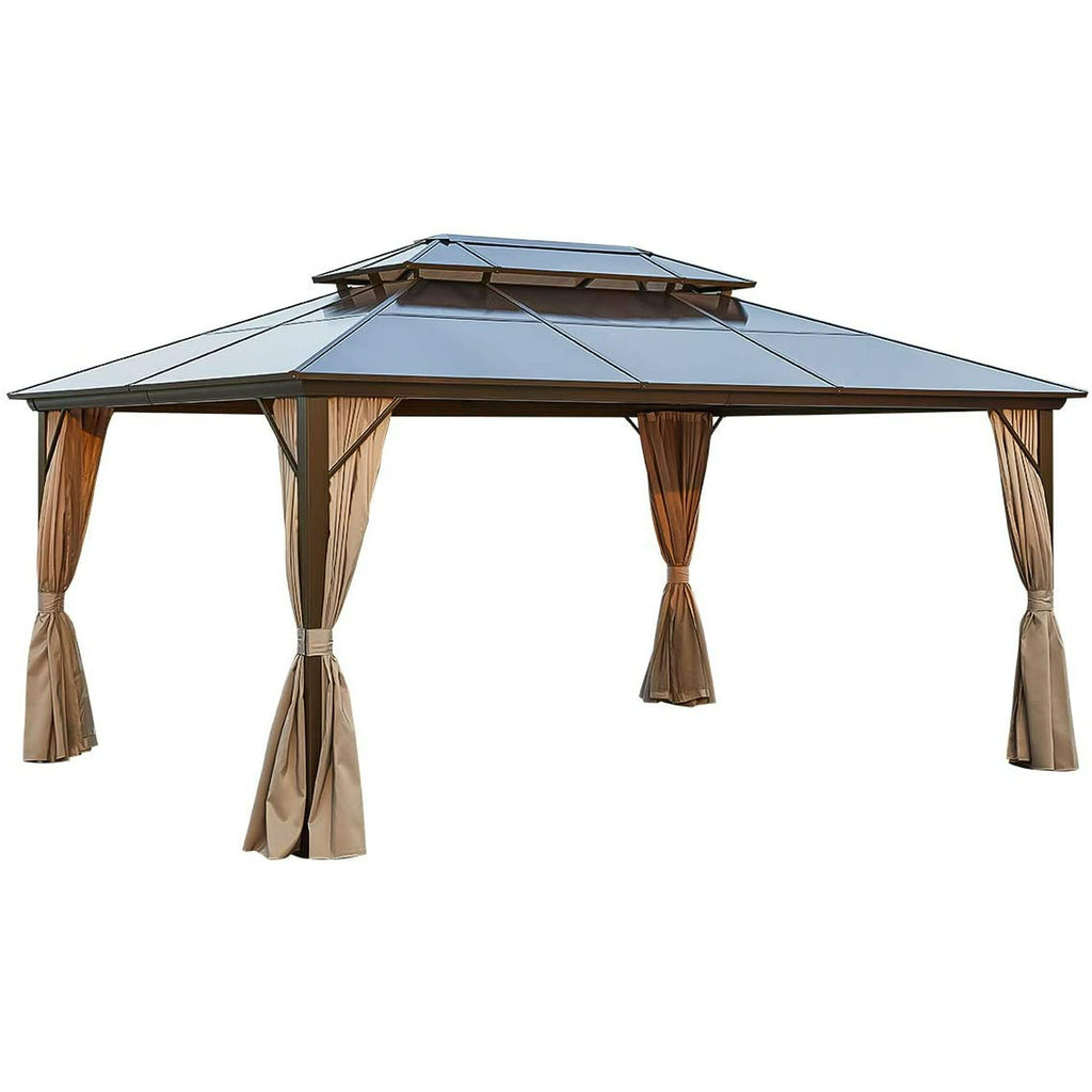 Yoleny 10'x13' Outdoor Polycarbonate Double Roof Hardtop Gazebo - Thumbnail 3