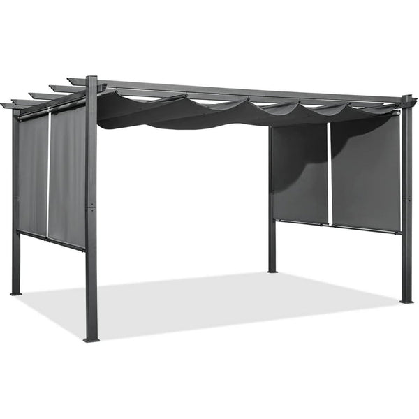Mellcom 10' x 13' Outdoor Patio Pergola Gazebo with Retractable Canopy Roof,Gray