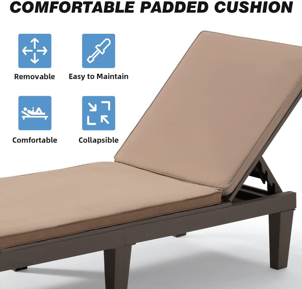 Hommow Outdoor Chaise Lounge Chair,Set of 2 Adjustable Patio Chaise Lounges with Removable Cushion,Brown