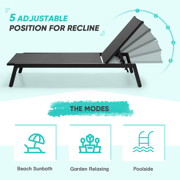 Hommow Outdoor Chaise Lounge Chair with Wheels and Mesh Seat,Aluminum Reclining Chair