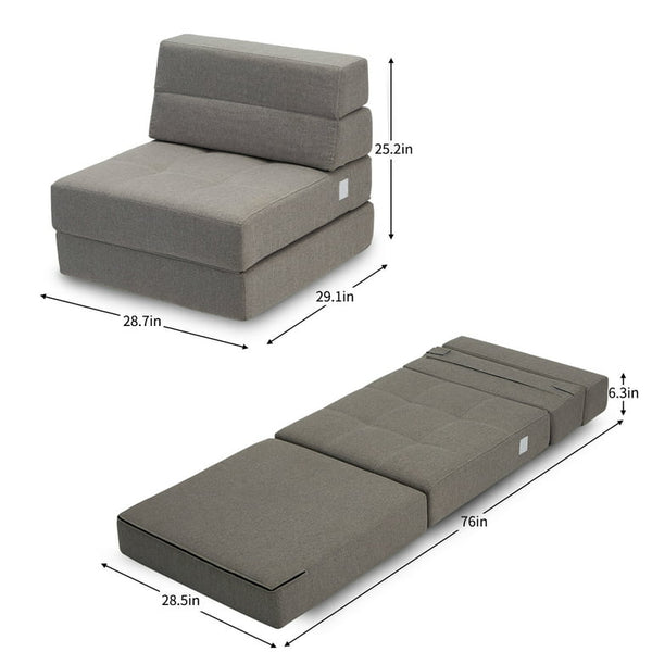 Mellcom Triple Fold Down Sofa Bed, Adjustable Floor Couch,Grey