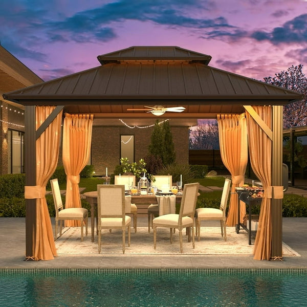 10'x12' Hardtop Gazebo with Galvanized Steel Double Roof & Aluminum Frame, Outdoor Gazebo