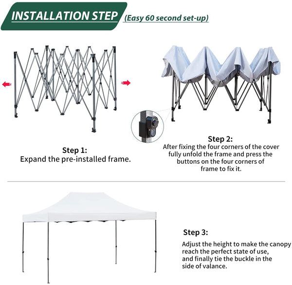 Hommow 10' x 15' Pop Up Canopy Tent Outdoor Tents for Parties with Roller Bag and 4 Sand Bags