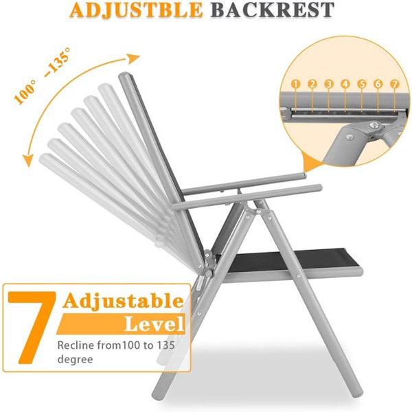 Erommy 7 Pieces Patio Dining Set Outdoor with Tempered Glass Table and 6 Foldable Chairs, Black