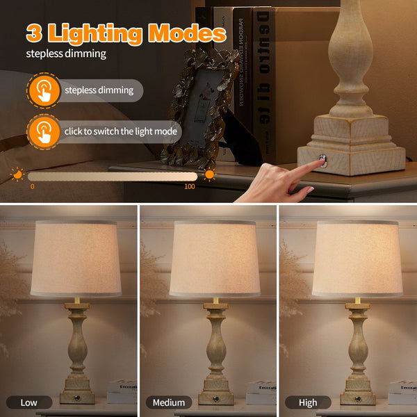 Hommow Table lamp Set of 2,Nightstand Lamps 3-Way Dimmable with 2 USB Charging Portsfor Living Room Bedroom