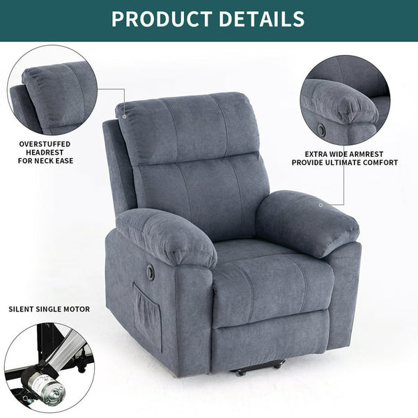 Mellcom Power Lift Recliner Chair with Massage and Heat, Linen Fabric Recliners for Elderly, Light Grey